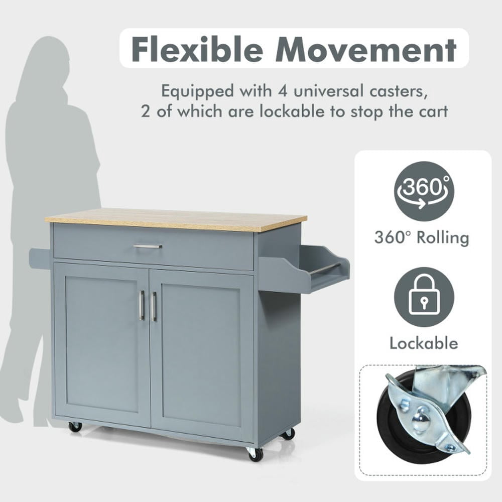 Topcobe Rolling Kitchen Island Cart with Towel and Spice Rack, Portable Kitchen Island, Kitchen Carts on Wheels with Storage, Gray