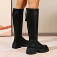 thumbnail image 3 of Rokment Platform Knee High Boots for Women Fall Winter Fashion Leather Back Zipper Lug Sole Chunky Heeled Mid Calf Tall Dress Boots Black Size 8, 3 of 6