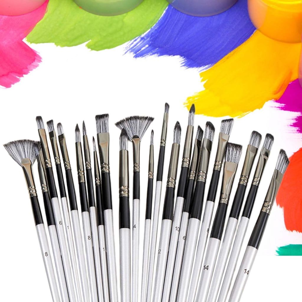 24Pcs Professional Paintbrush with Storage Case, Flat/Round/Fan/ Pointed Tip