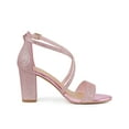 thumbnail image 3 of BLISSFUL STEP Women's Shoes Glitter Crisscross Strap Block Heel Sandals Pink 11, 3 of 7