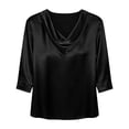 thumbnail image 3 of Hecho para Más Camisa Mujeres Elegante Draped Escote Plisado Cuello de Satén Tres Cuartos de Manga Blusa, Tops de Satén para las Mujeres Chic Casual, 3 of 6