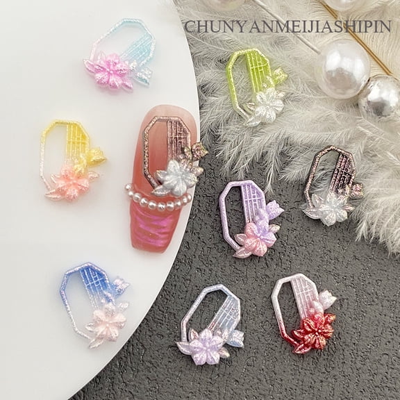 100Pcs Retro Window Flowers Nail Art Charms Glitter Colorful Nail Charms 3D Flatback Nail Supplies Nail Art Rhinestones Glow in The Dark for Women