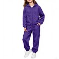 thumbnail image 3 of Girls Boys 2 Piece Sweatsuits Kids' Sweatsuit Set Solid Color Long Sleeve Zip Up Hooded Sweatshirt & Cargo Sweatpants Set,Purple,140, 3 of 7