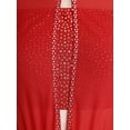 thumbnail image 4 of inlzdz Women Figure Skating Dance Dress Mesh Rhinestones Asymmetrical Ballet Lyrical Dancewear Red XXL, 4 of 7