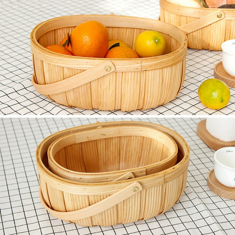 Flower Basket Fruit Basket Picnic Handheld Basket Kitchen Storage Basket  Handmade Wooden Basket Sundries Organization Basket Fruits Snacks Food  Basket