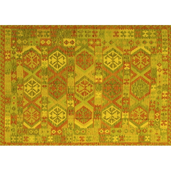 Ahgly Company Machine Washable Indoor Rectangle Southwestern Yellow Country Area Rugs, 2' x 4'