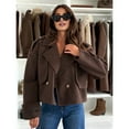 thumbnail image 6 of Women Crop Double Breasted Pea Coat Work Office Cropped Jacket with Pockets Dark Brown XL, 6 of 8