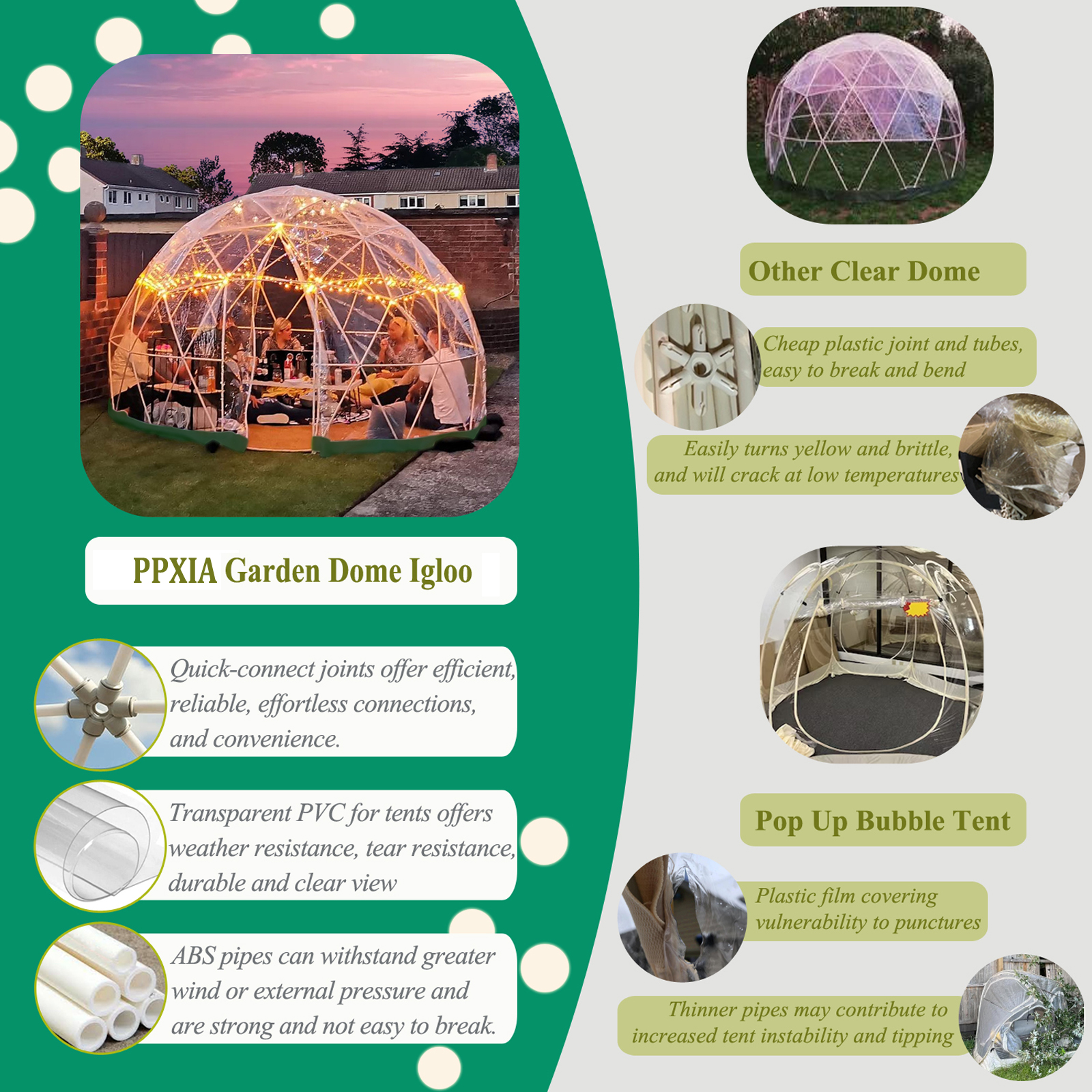 Garden Dome Tent 12FT Clear Tent Outdoor for Garden, Weather Proof Pod Camping Patio Tent for Backyard Canopy Gazebos Screen House Room Lean to Greenhouse