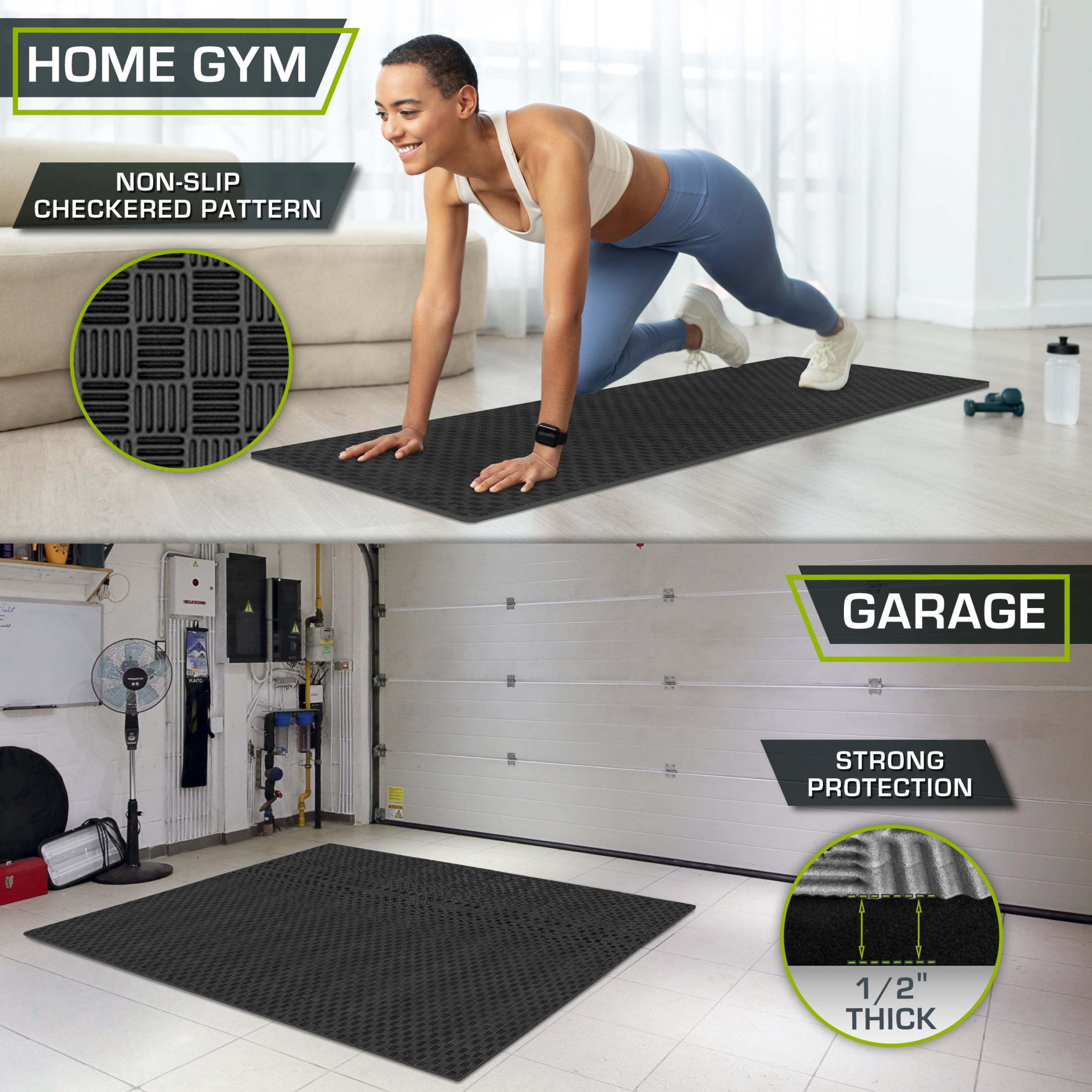 ProsourceFit Exercise Puzzle Mat ½ or 1-in with Non-Slip Traction on Checkered Surface