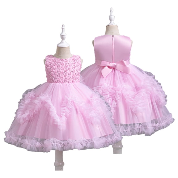 LYMAYTER Flower Girl Length Flower Dress Formal Ball Gown for 2-10Y Girl Wedding Pageant Party Celebrations