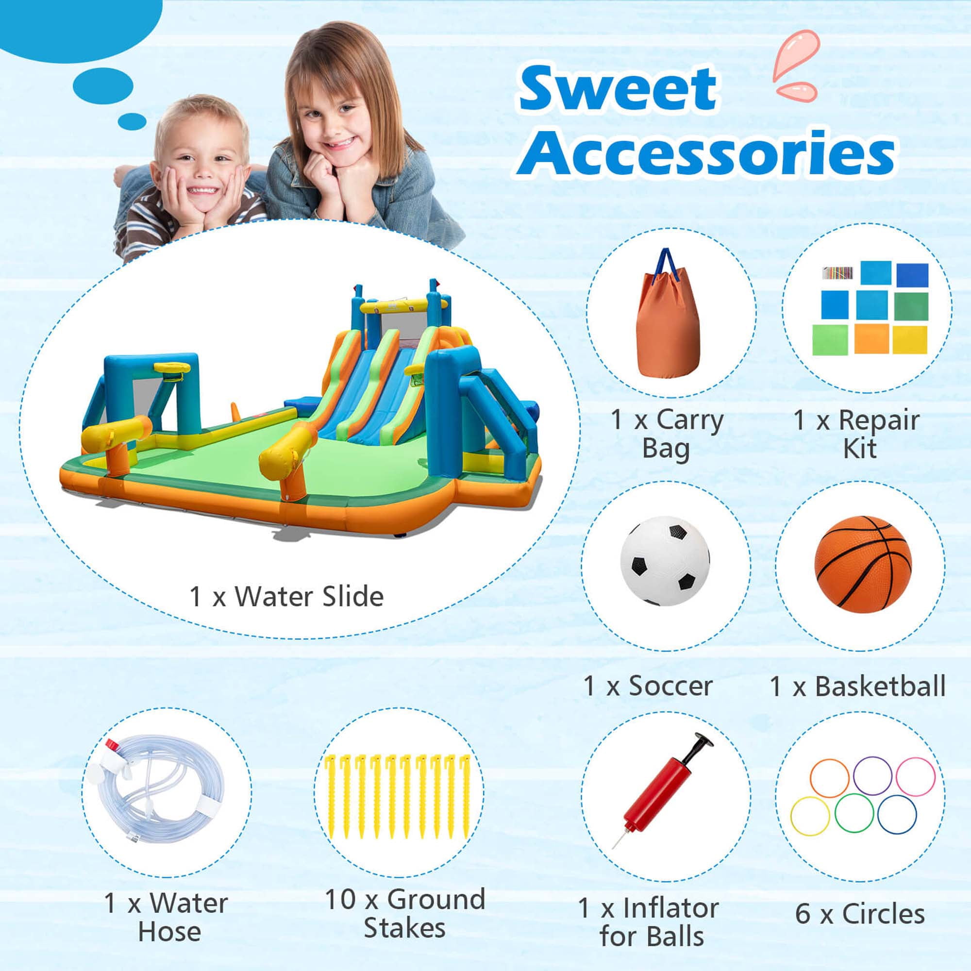 Costway Inflatable Water Slide with 2 Long Slides Pool Climbing Walls Blower Excluded