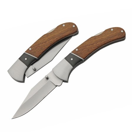 4" Lockback Folding Knife with 3" Stainless Steel Satin Blade and Wood Handle with Steel Bolster