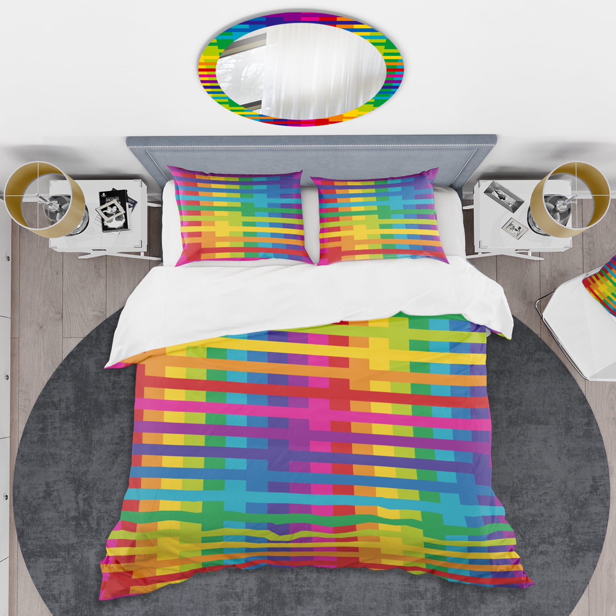 Designart 'Rainbow colors simple geometric pattern.' Mid-Century Modern Duvet Cover Set