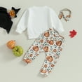 thumbnail image 6 of Toddler Baby Girls Halloween Outfit Long Sleeve Crewneck Sweatshirt Tops Pumpkin Pants Headband Fall 3Pcs Clothes Set, 6 of 8