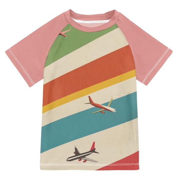 FORMRS Boys Rash Guard Short Sleeves Swim Shirt Quick Dry UPF 50 Sun Protection, Sizes 3-12T, Colorful Plane