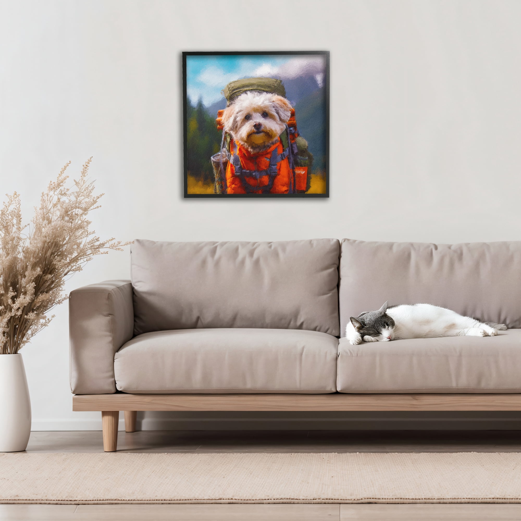 Stupell Industries Adventuring Hiker Dog Black Framed Giclee Art, design by Sean Parnell