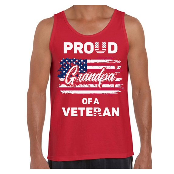 Awkward Styles Proud Grandpa of a Veteran Tank Top USA Gifts Patriotic Grandpa Tank Top Red White and Blue Veteran Shirt for Grandpa Love America Retro USA Flag Grandpa Tank Top Proud Grandpa