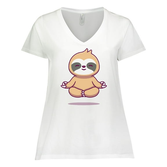 Inktastic Meditating Sloth Women's Plus Size V-Neck T-Shirt