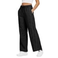 thumbnail image 2 of Womens Wide Leg Track Pants Drawstring High Rise Striped Elastic Waist Baggy Pants with Pockets Black L, 2 of 9