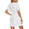 thumbnail image 1 of Xingzhi Robe Femme Col en V Mode Taille S-TTG Manches Courtes Jupe de Plage Femme au-Dessus du Genou Robe Unie Robe d'Été Mode Urbaine Blanc TG, 1 of 3