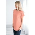 thumbnail image 4 of Wenseny Women Round Neck T-shirt Short Sleeves Loose Fit Tunic Blouse Tops Coral XL, 4 of 6