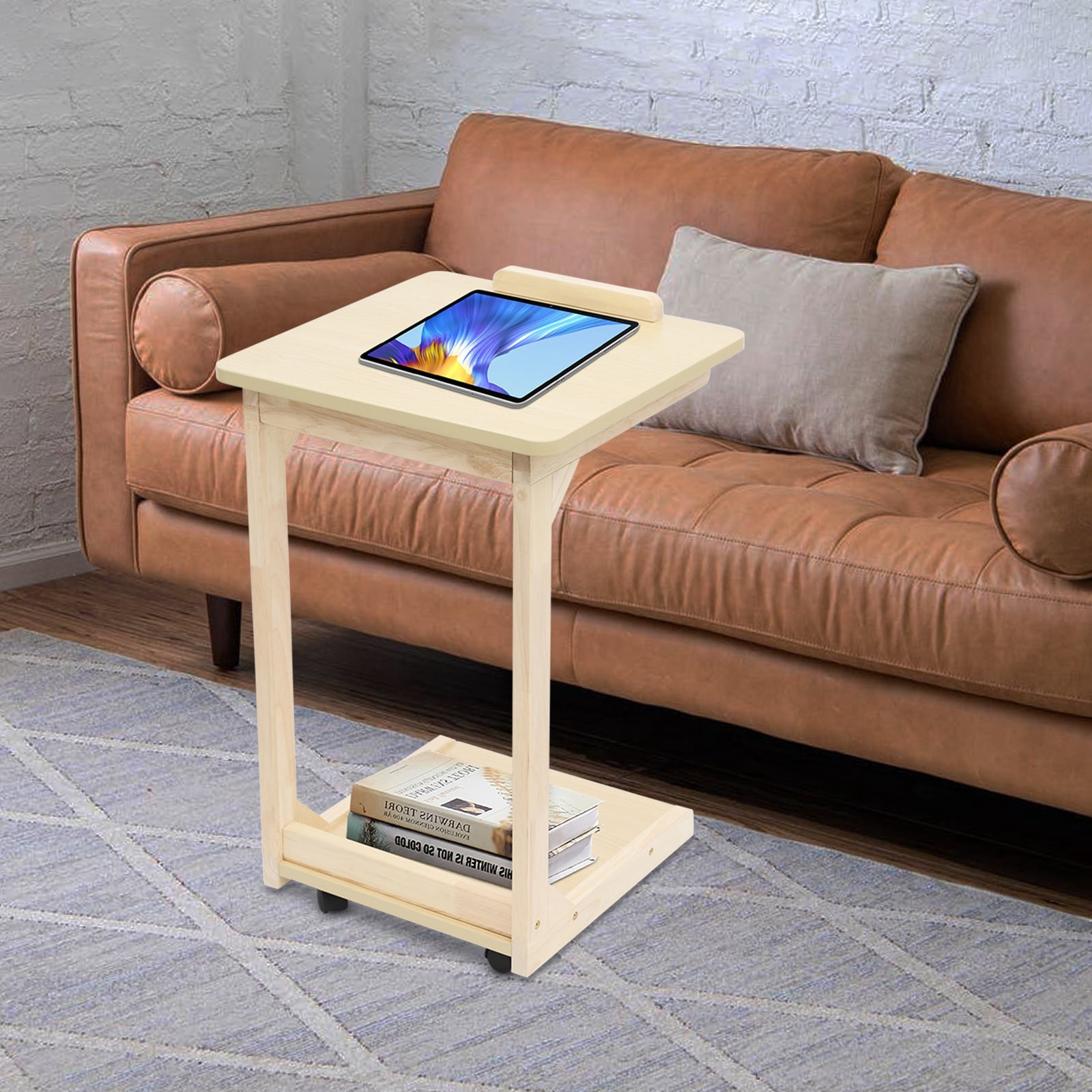 Heavy-Duty C Table with Wheels, 25kg Load Capacity 4-Wheel Bedside Laptop Stand
