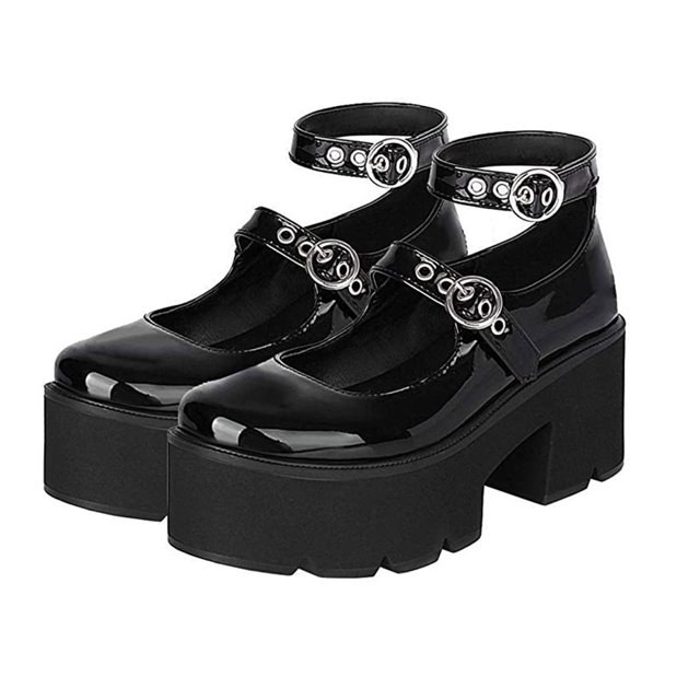 Sandalias de tacón alto grueso a la moda para mujer, sandalias con correa en el tobillo de Color sólido, hebilla de cinturón de estilo británico, uniforme de estudiante, zapatos de cuero barnizado Wmkox8yii hfjk2030