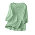 thumbnail image 7 of ClodeEU Women's V Neck 3/4 Sleeve Puff Sleeve Loose Blouse,Solid Color Casual Summer Top a-Green,Women's Plus L, 7 of 7