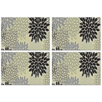 Gray Floral and Petal Pattern Summer Placemats Table Placemats Set Of 4-Linen Kitchen Washable Placemats Table Mats 11.8"x17.7" Non-Slip Heat Resistant