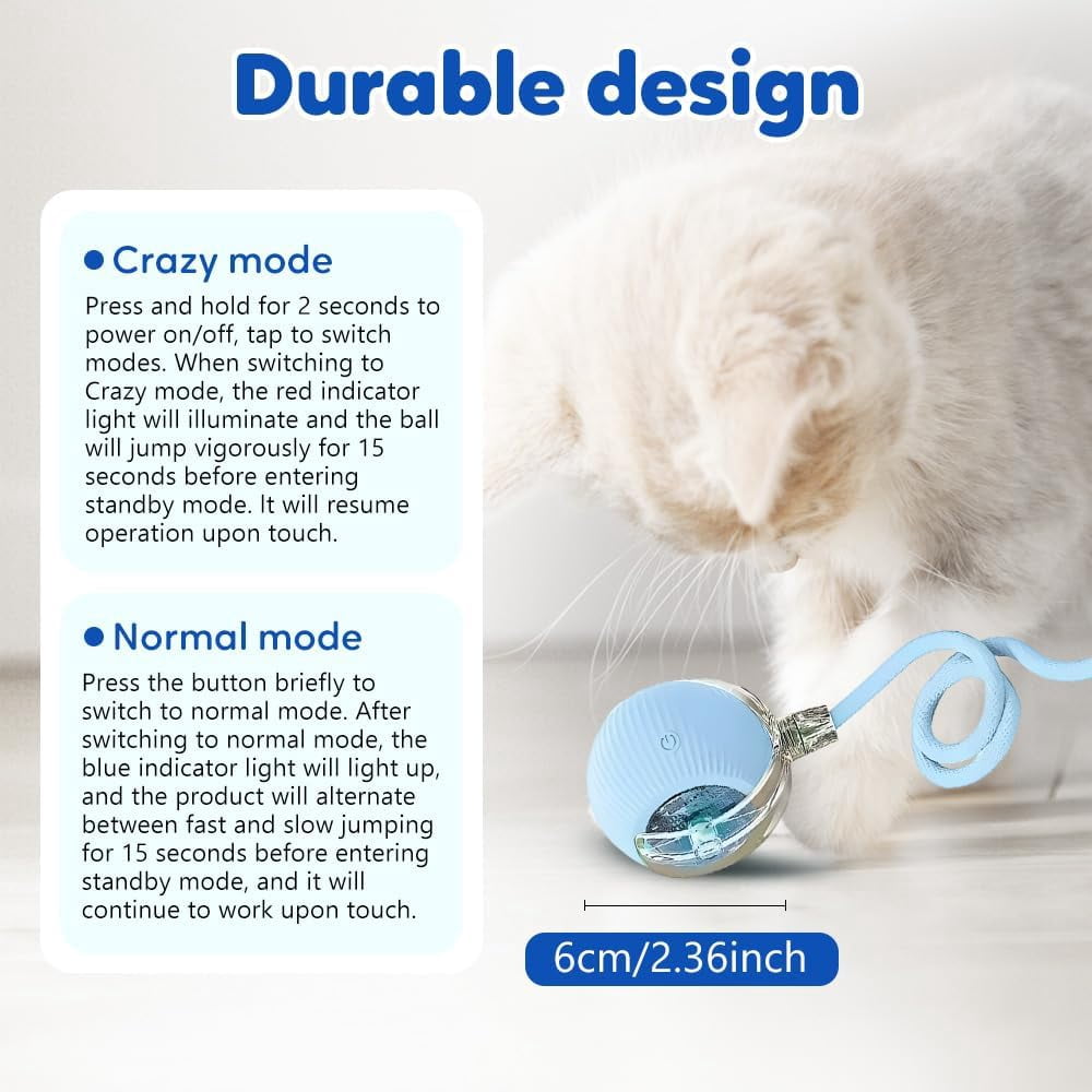Smart Interactive Cat Toy Ball with Auto Obstacle Avoidance, 2 Mode Rolling Rechargeable Toy to Relieve Boredom, Quiet Durable Toy for Indoor Cats