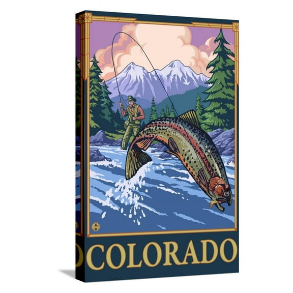 Art.com Fly Fishing Scene - Colorado Stretched Canvas Print Wall Art by Lantern Press, 12" x 18"