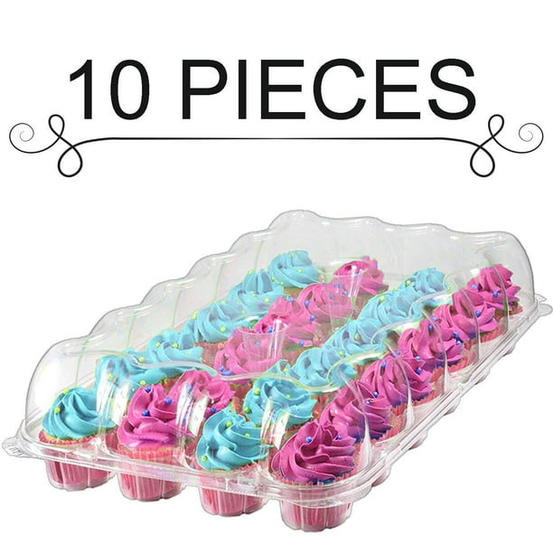 Cupcake Containers, 24 Compartment – 10 Pack – High Dome Clear Plastic ...