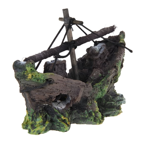ACDANC Fish Tank Decoration - Aquarium Accessories, Shipwreck Decor, Resin Material Sunken Ship Decorations for Fish Favors, Multi, 4.9"x2.5"x3.7"
