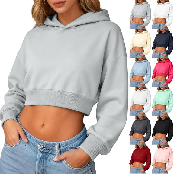 Lumtrix Cropped Hoodies for Women - Long Sleeve Pullover Basic Workout Casual Hooded Sweatshirts Wine XL