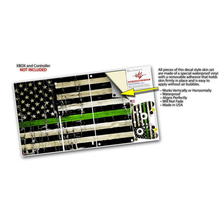 WraptorSkinz Skin Wrap compatible with the 2020 XBOX Series X Console and  Controller Painted Faded and Cracked Green Line USA American Flag (XBOX NOT 