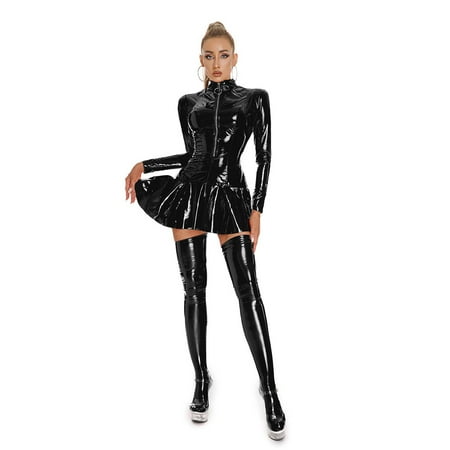 SENGTONG Women s Dress Leather Zipper Sparkly Dress Stocking Sexy Underwear Freaky Lingerie for Women plus Size