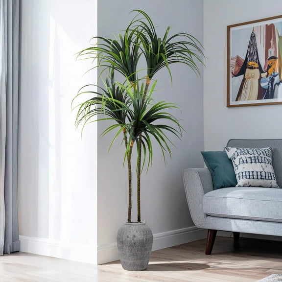 American Art Decor Artificial Dragon Tree in Cement Pot Faux Plant for Home or Office - 60"