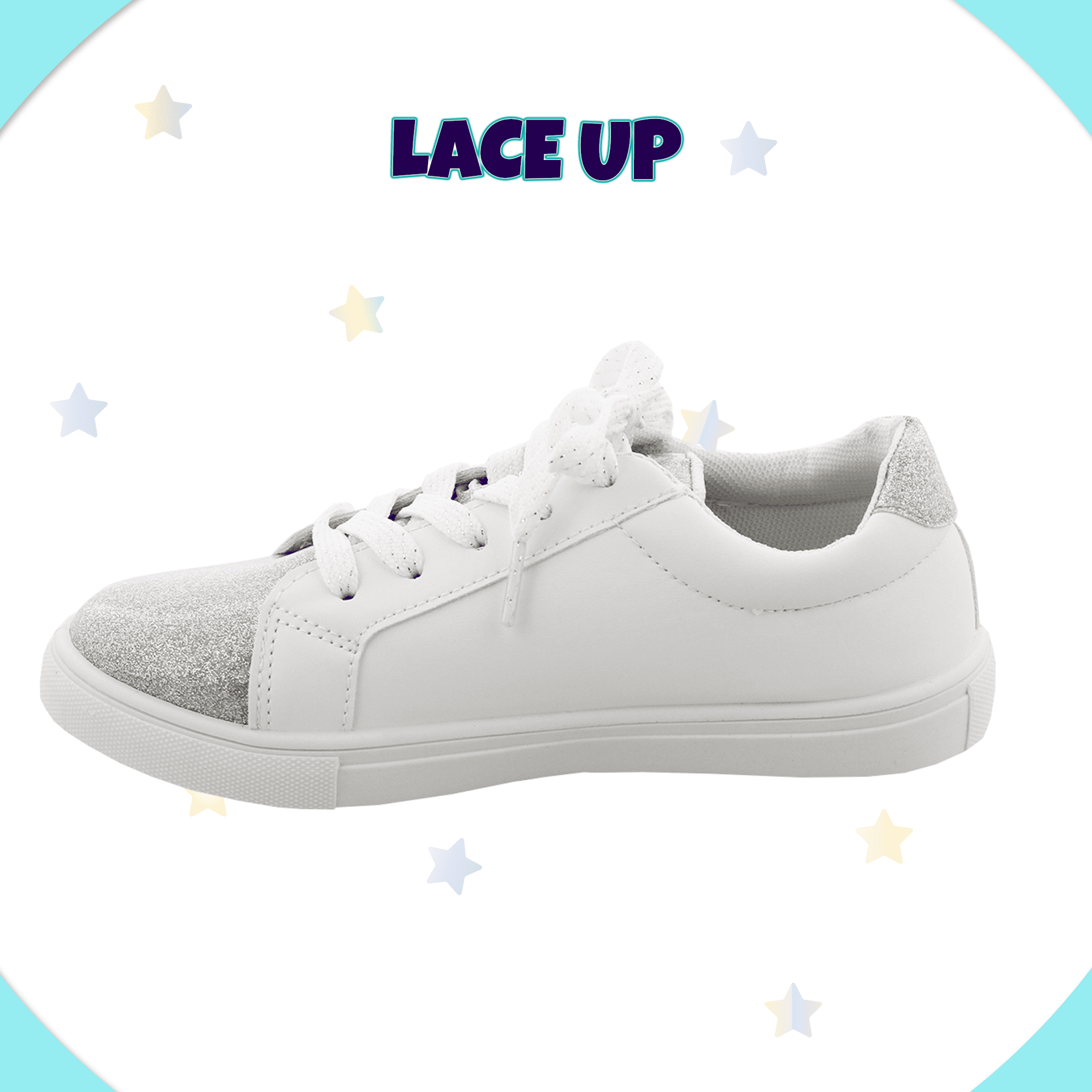 Kensie Girl Low Top Sneaker Casual Lace Up Shoes, Silver Glittery