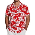 thumbnail image 2 of Summer Shirts for Men Hawaiian Vacation Casual Short Sleeve Button Up Collar Loose Fit Comfortable Beach Shirts Red S, 2 of 4