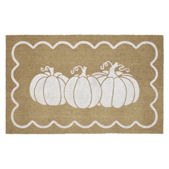 Natural/White Pumpkin Scallop Outdoor Coir Doormat, 23.6" x 15.7"
