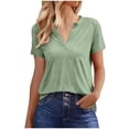 thumbnail image 3 of Women’s V-Neck T-Shirt Summer Loose Short Sleeve Tops Fashion Casual Versatile Basic Tee,Green,XXL, 3 of 9