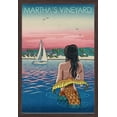 thumbnail image 1 of Martha's Vineyard - Mermaid & Beach - Lantern Press Artwork (16x24 Giclee Art Print, Gallery Framed, Espresso Wood), 1 of 1