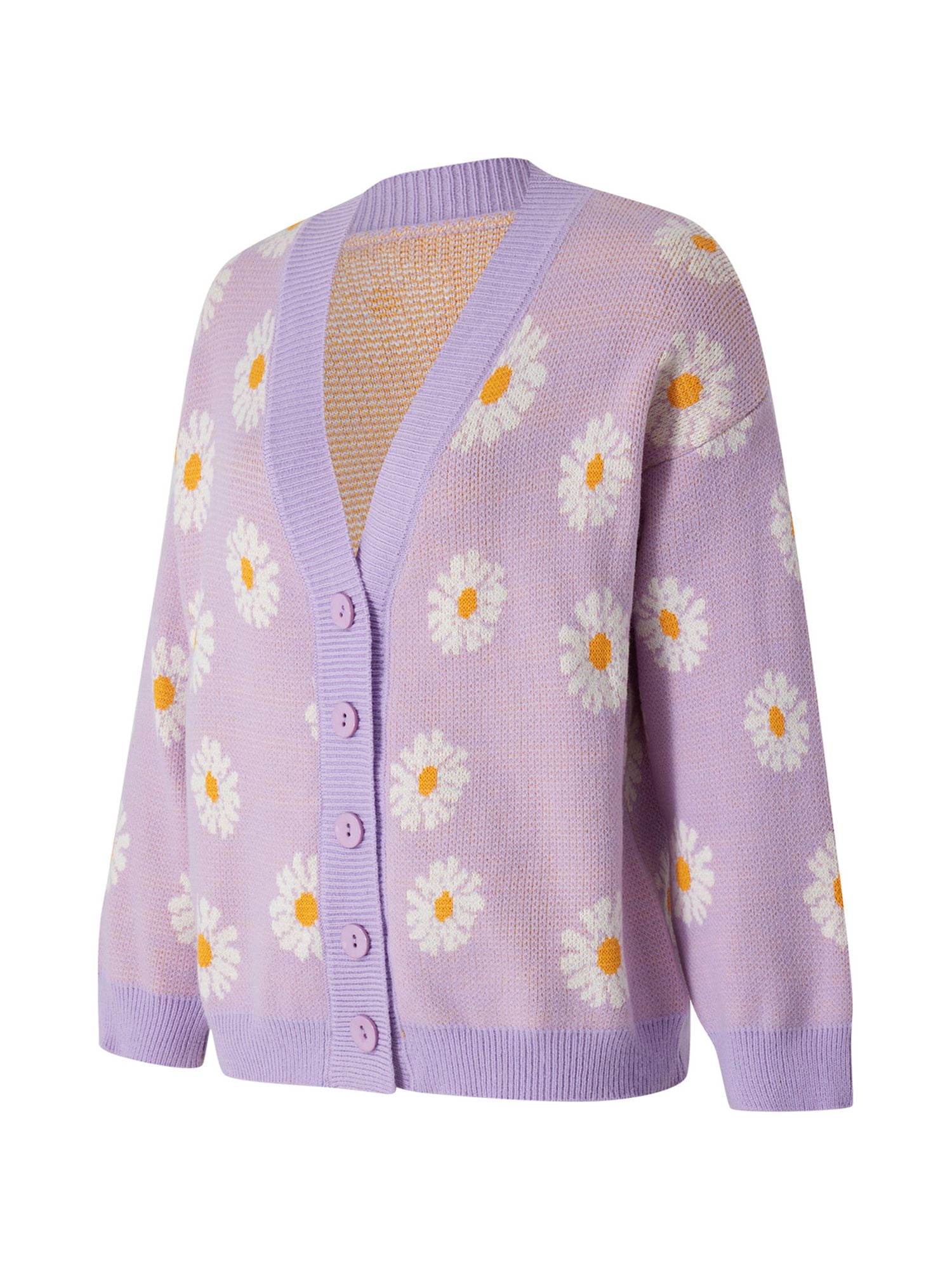 Women's Floral Print Cardigan Sweater - V-Neck Long Sleeve Knit Button Front, Blue Green One Size - View #5