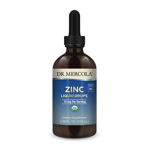 Dr. Mercola Organic Zinc Liquid Drops, 15 mg per Serving, 3.88 fl oz (115 ml), About 28 Servings, Dietary Supplement, Supports Immune and Organ Health, Non GMO, USDA Organic, NSF Certified