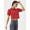 thumbnail image 4 of DressBerry Women’s Solid Cotton Poplin Crop Top Round Neck Short Sleeves High Waist Regular Wear Light Weighted Casual Summer Top, 4 of 7
