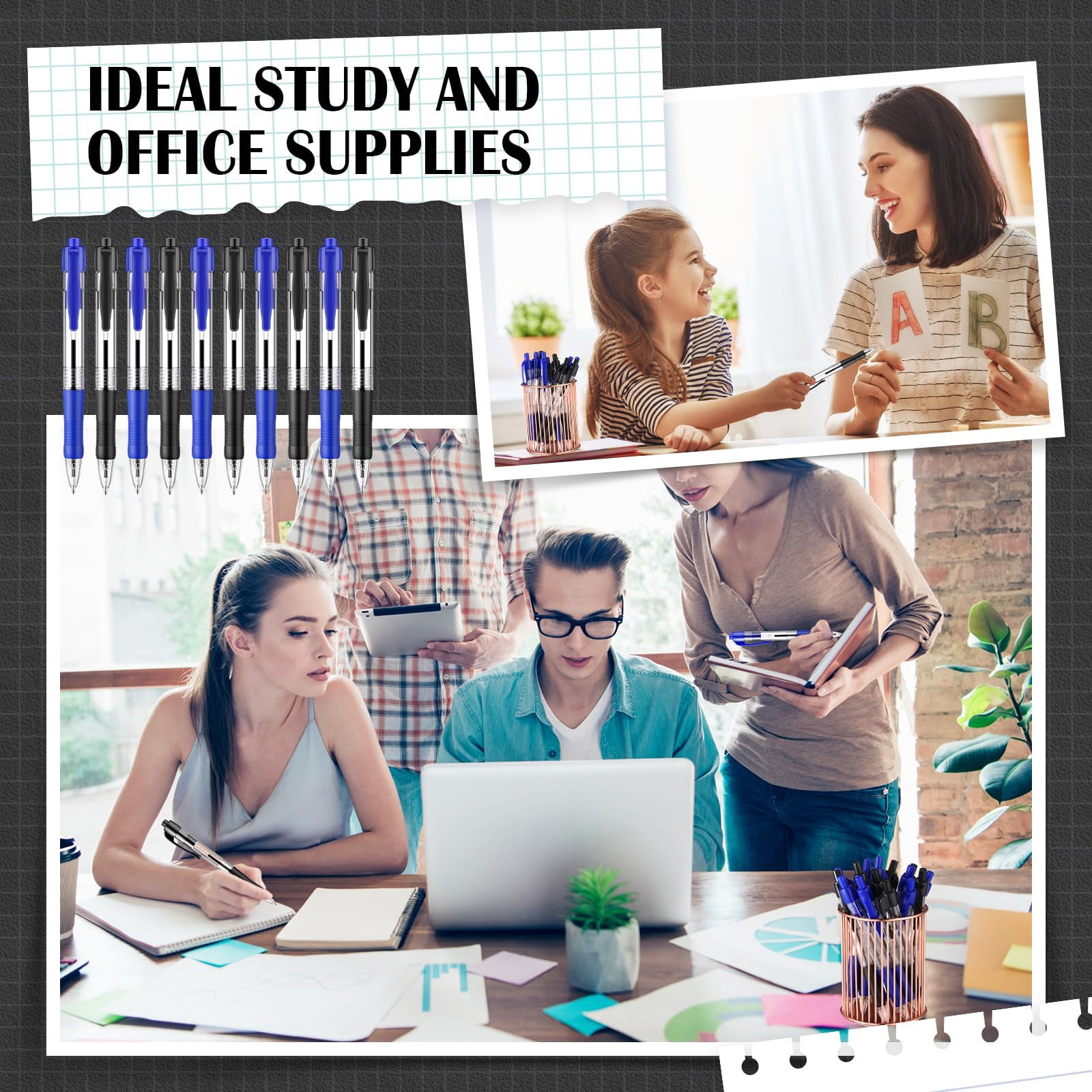 100 Gel Ink Pens Retractable Ballpoint Medium Point 1.0 Mm Smooth Writing Click For Journal Office Home(black And Blue Ink)