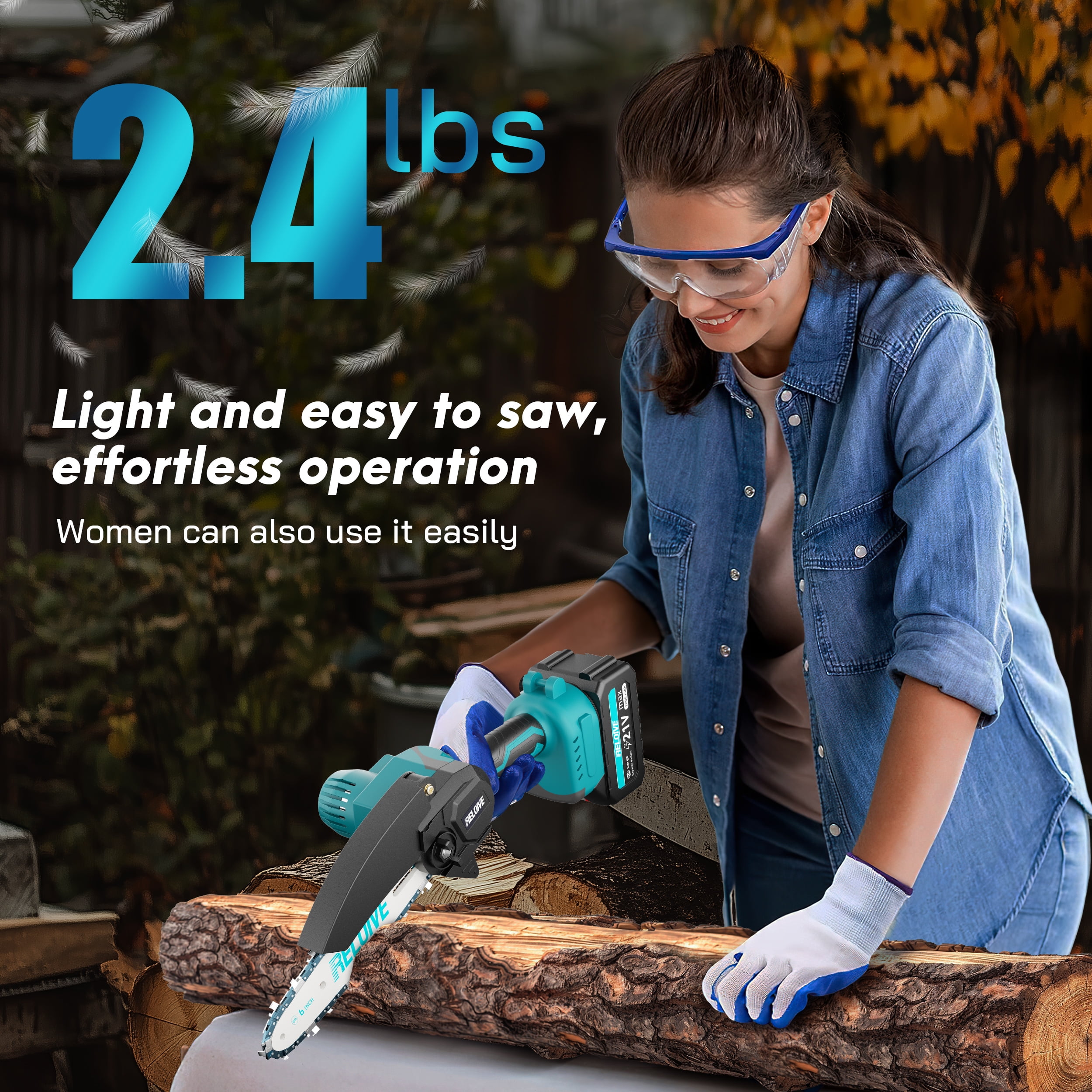 RELOIVE 6 in Mini Chainsaw with 2PCS 2.0 Ah Batteries 3 Chains,Cordless Small Handheld Chain Saw for Wood Cutting Tree Trimming