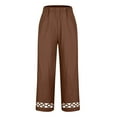 thumbnail image 5 of purcolt Womens Cotton Linen Pants Eyelet Hem Elastic Waist Palazzo Lounge Pants Straight Leg Summer Beach Trousers, 5 of 6