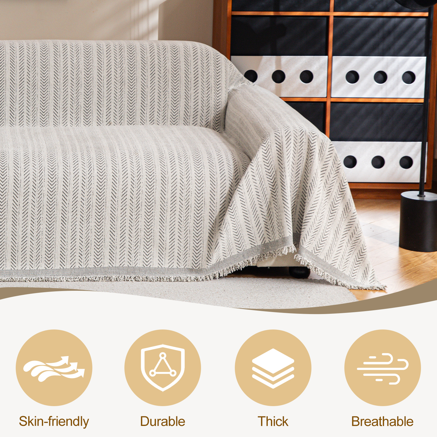 Jessy Home Sofa Cover Slipcover Couch Cover Protector Durable Multi-Function Furniture Cover for Dogs Cats Home Decor 71"x 118"Beige