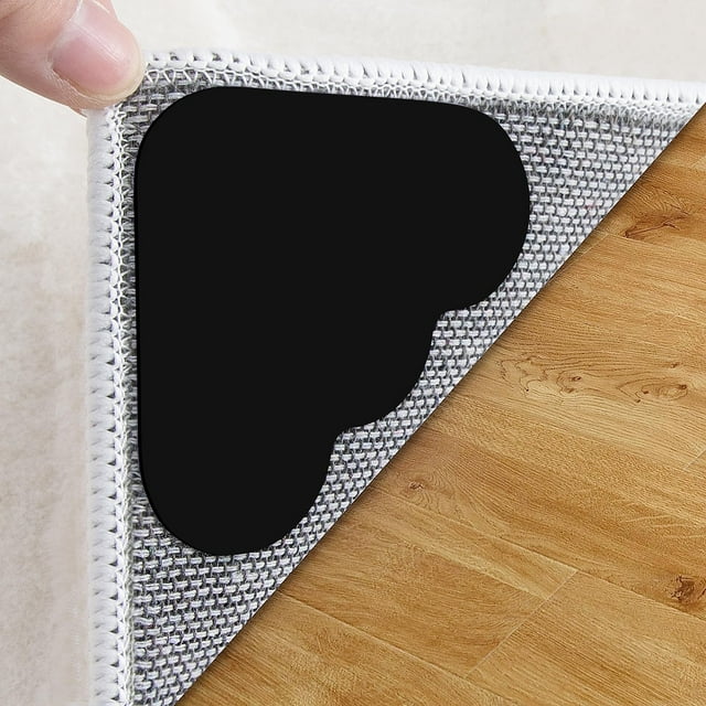 Paquete de 12 pinzas de esquina para alfombras, cinta antideslizante de doble cara para suelos de madera, lavable sin rizos